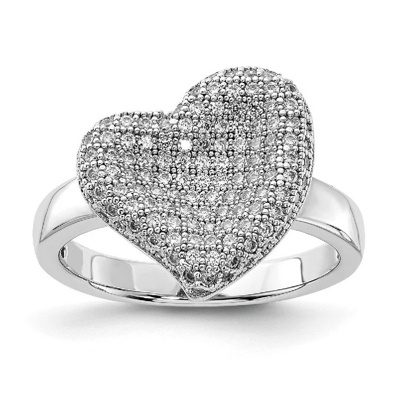 Curata 925 Sterling Silver and CZ Cubic Zirconia Simulated Diamond Fancy Polished Love Heart Ring