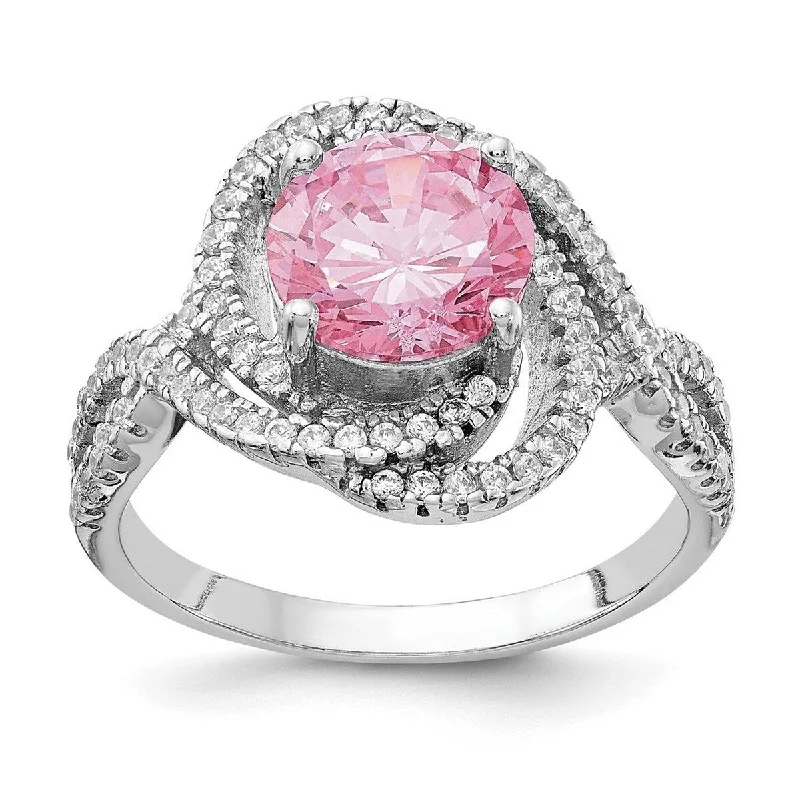 Curata 925 Sterling Silver Pink and White CZ Cubic Zirconia Ring