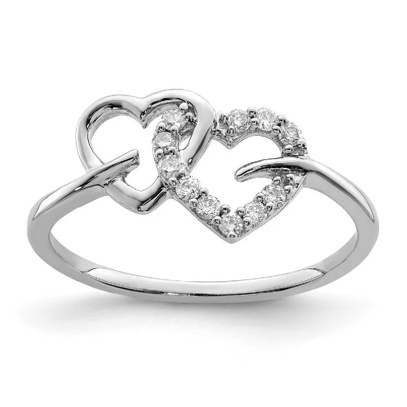 Curata 925 Sterling Silver Polished Diamond Double Love Heart Ring