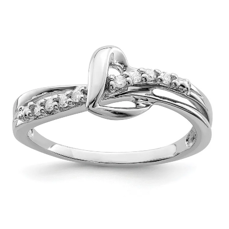 Curata 925 Sterling Silver Polished Open back Rhodium Plated Diamond Love Heart Ring