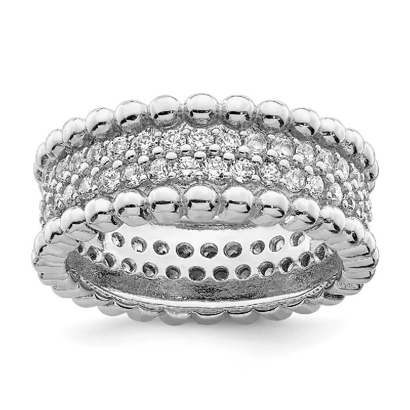 Curata 925 Sterling Silver Rhodium Plated CZ Cubic Zirconia Beaded Eternity Ring