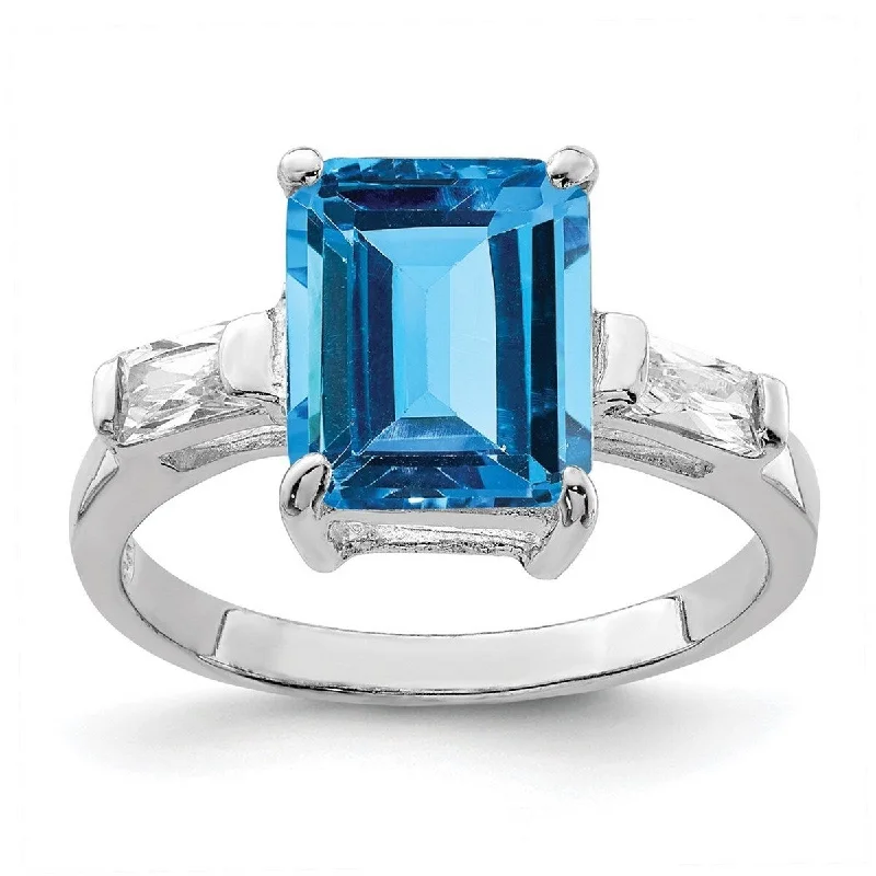 Curata 925 Sterling Silver Solid Polished Open back Blue Topaz Ring