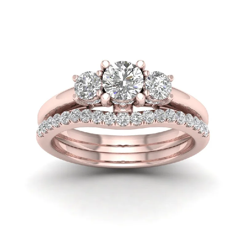 De Couer 1 1/2ct TDW Diamond Three Stone Anniversary Ring Set - Pink