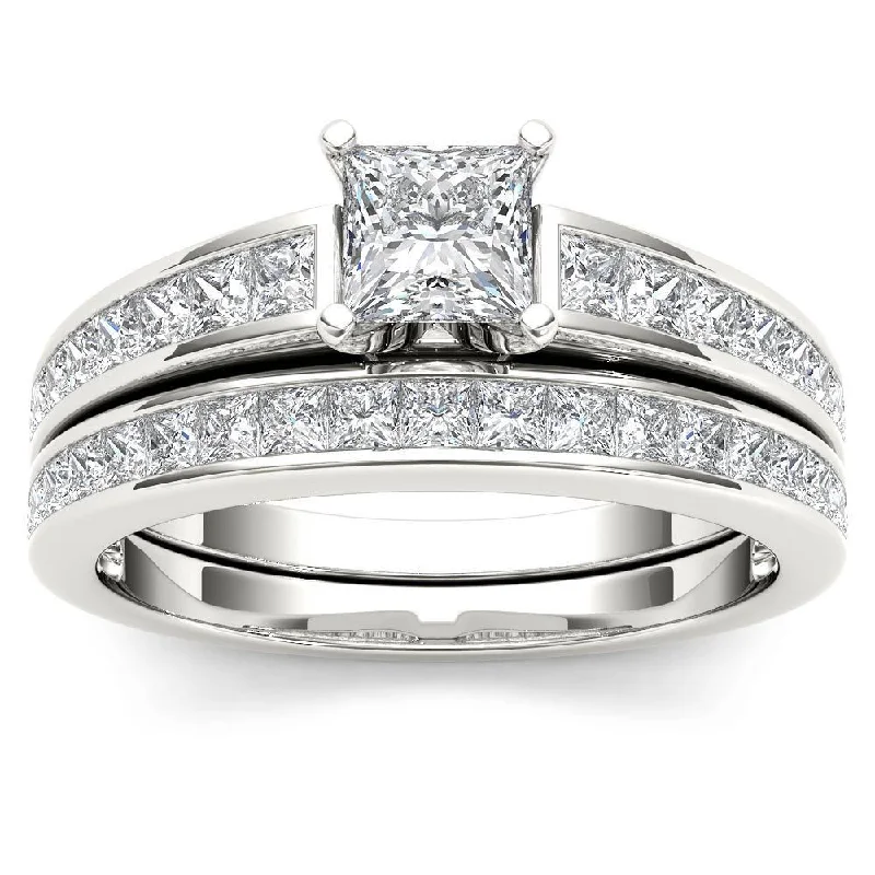 De Couer 14k White Gold 1 1/2ct TDW Diamond Classic Engagement Ring Set with One Band - White H-I