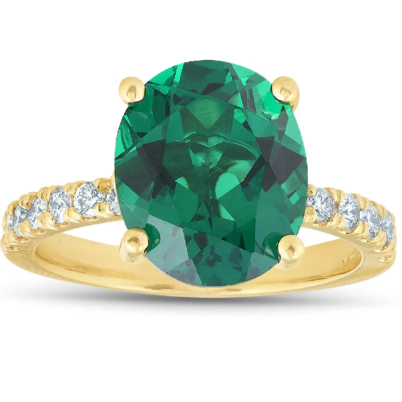 Emerald & Diamond 3/8 ct Ring 14k Yellow Gold