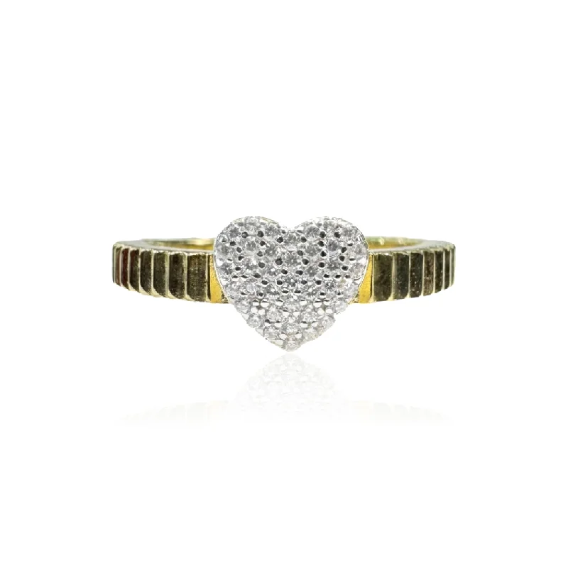 Gold Plated Diamond Cut Band Ring with Pave Heart