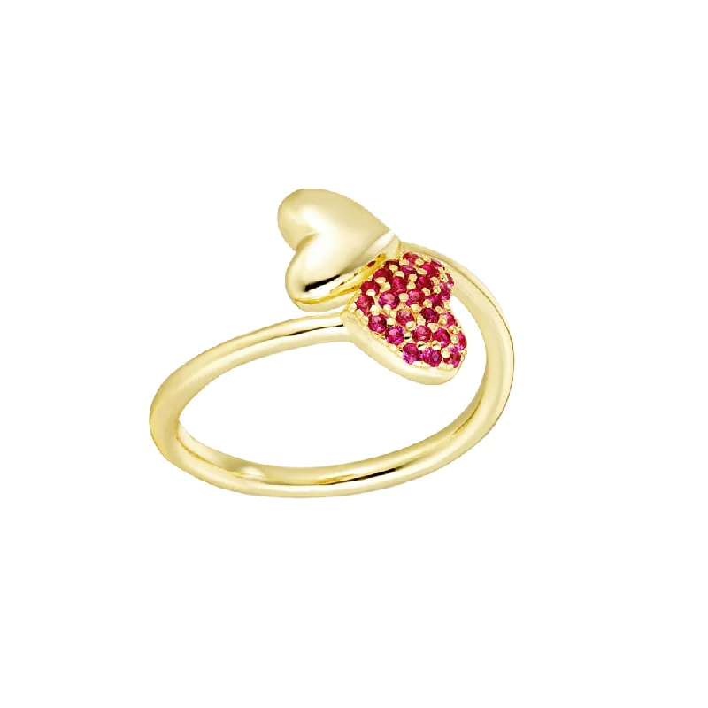 Gold Plated Double Heart Ring with CZ Stones