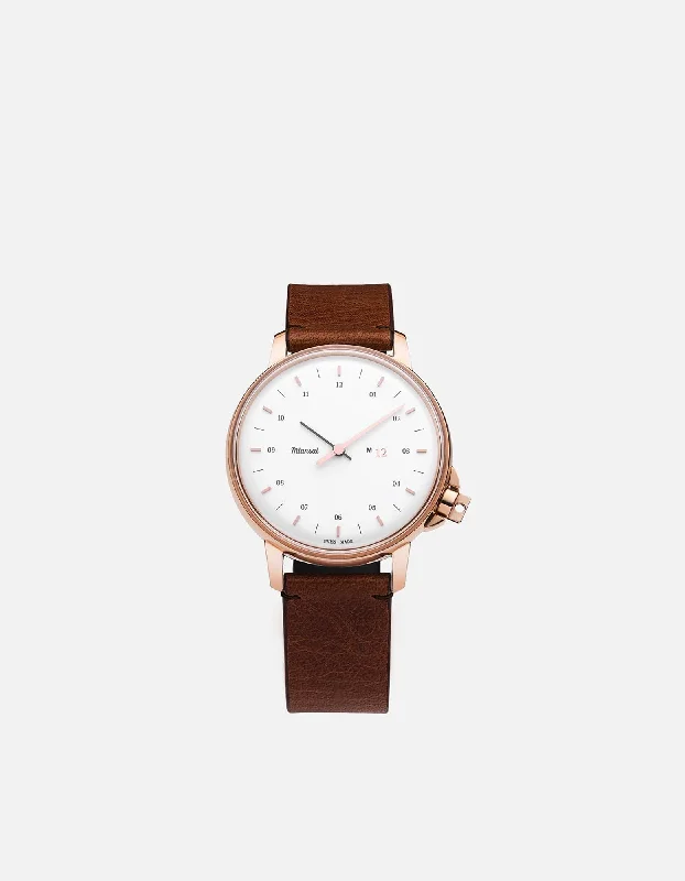 M12 Swiss Rose|White Vintage Cognac Leather