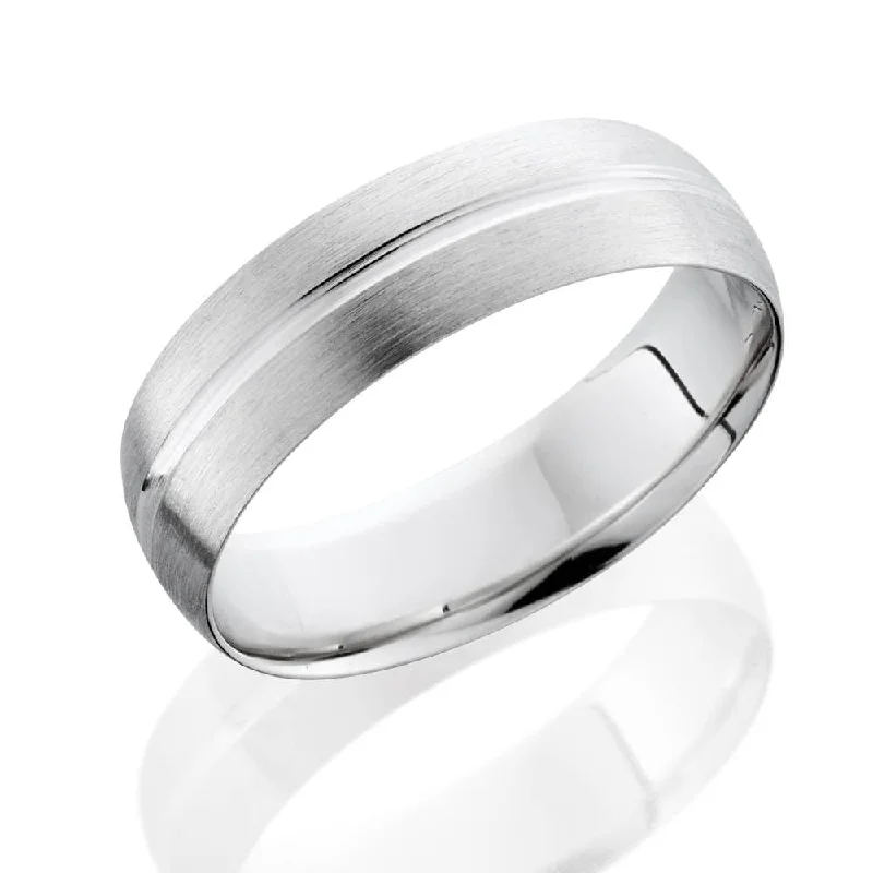 Mens 14K White Gold Brushed Comfort Fit Wedding Band