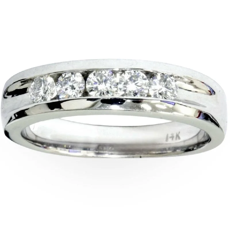 Mens 3/4ct Diamond White Gold Wedding Ring Band New