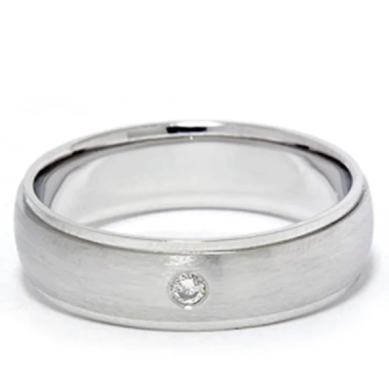 Mens Bezel Diamond Solitaire White Gold Wedding Ring Band