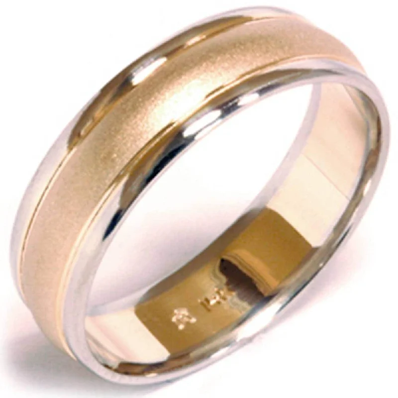 Mens White Yellow Gold Two Tone Sandblast Wedding Band