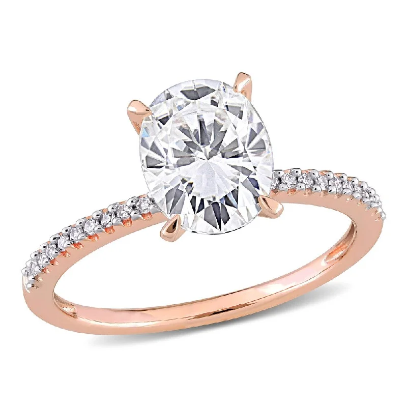 Miadora 2ct DEW Oval-cut Moissanite Solitaire and 1/10ct TDW Diamond Engagement Ring in 14k Rose Gold