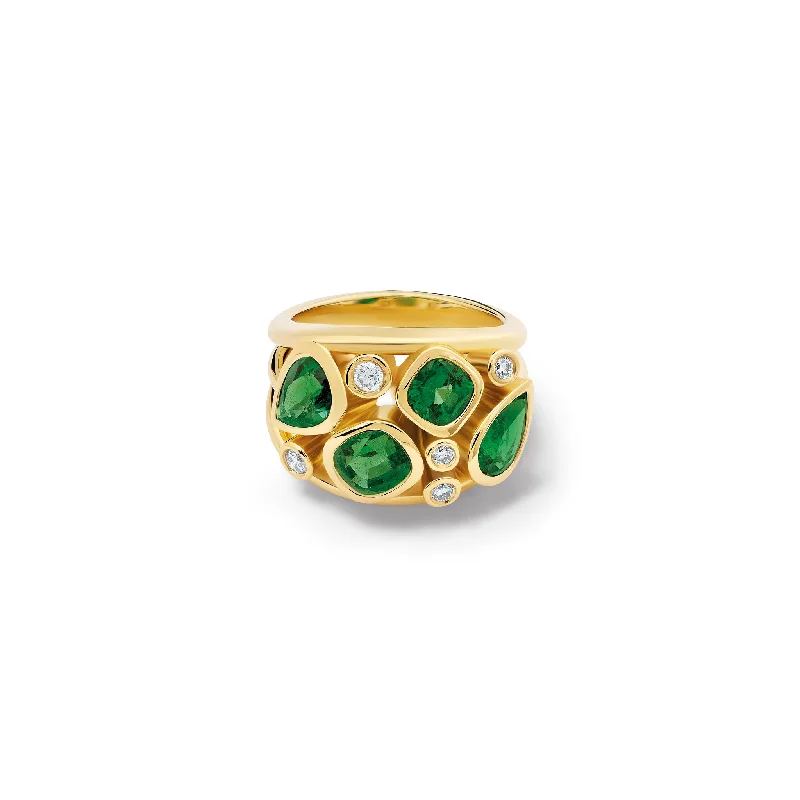 Multi Aeneus Ring 18ct Yellow Gold - Demantoid Green Garnet & Diamond