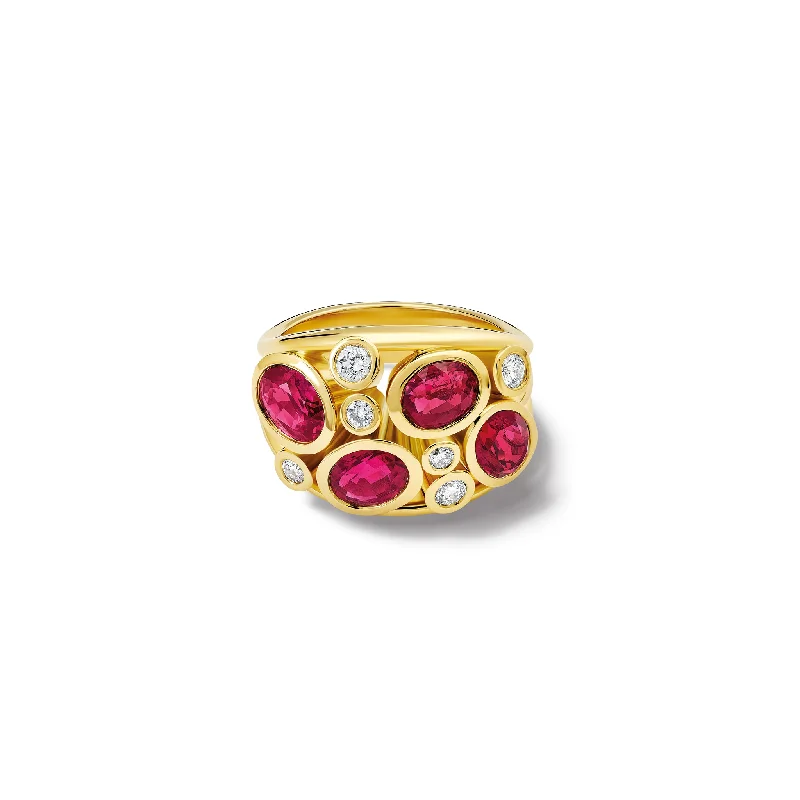 Multi Aeneus Ring 18ct Yellow Gold - Ruby & Diamond