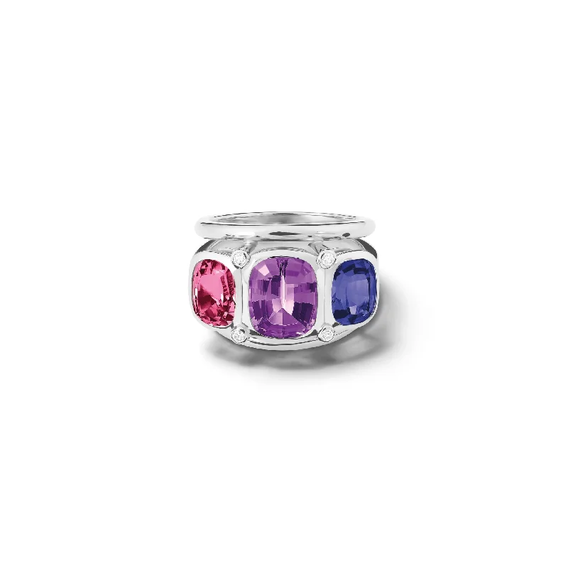 Ozymandias Ring 18ct White Gold - Amethyst, Pink Tourmaline, Iolite & Diamond