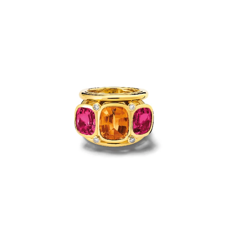 Ozymandias Ring 18ct Yellow Gold - Citrine, Rubellite Garnet & Diamond