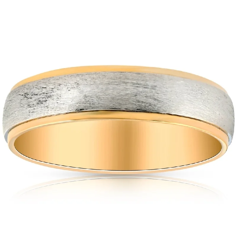 Platinum & 14k Yellow Gold Two Tone 6MM Brushed Ring Mens Wedding Band