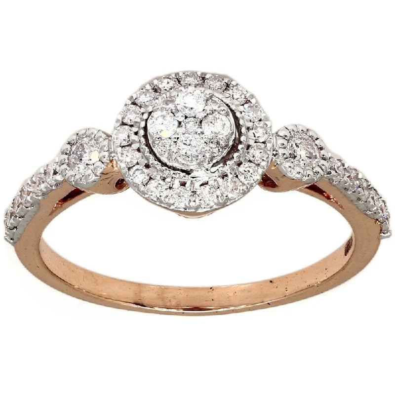 Pompeii3 10k Rose Gold .48 Ct. TDW Halo Diamond Engagement Ring Vintage Accents