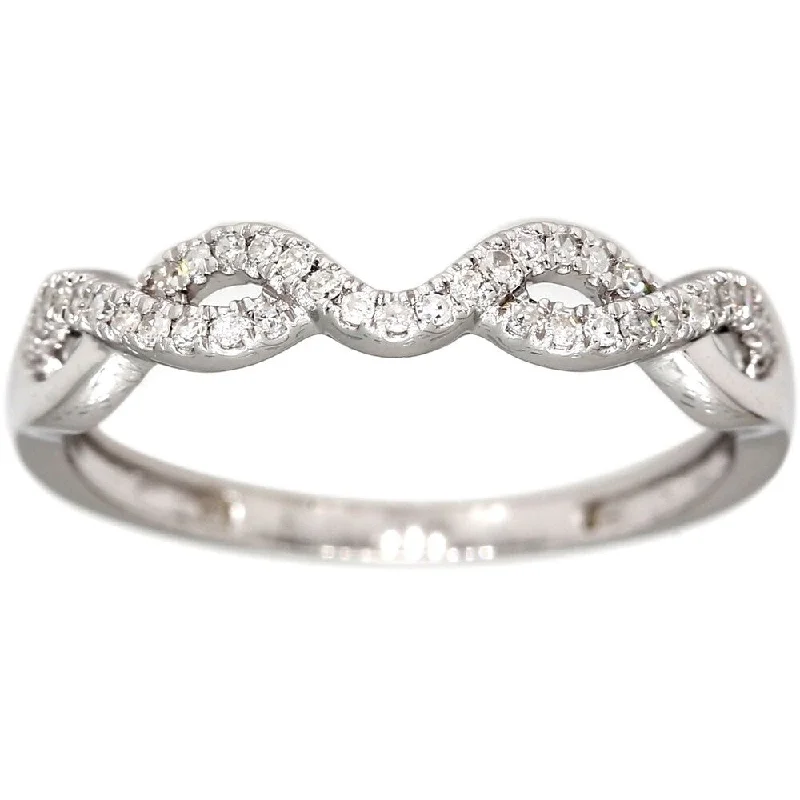 Pompeii3 10k White Gold .14 Ct TDW Contour Diamond Wedding Band Guard Ring Engagement Enhancer