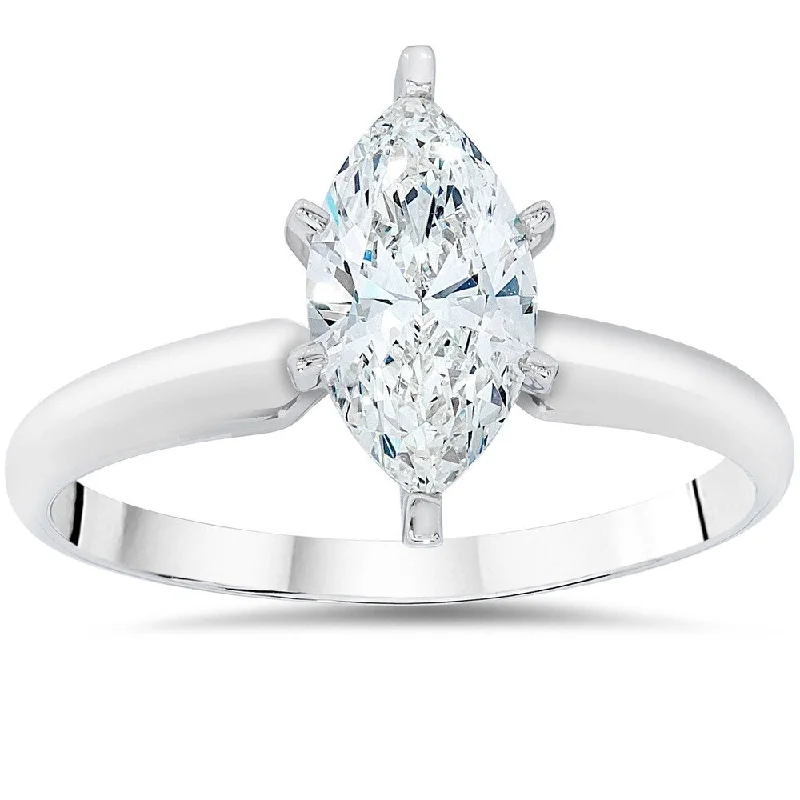 Pompeii3 14k White Gold 1 1/4 Ct Marquise Diamond Solitaire Engagement Ring Clarity Enhanced