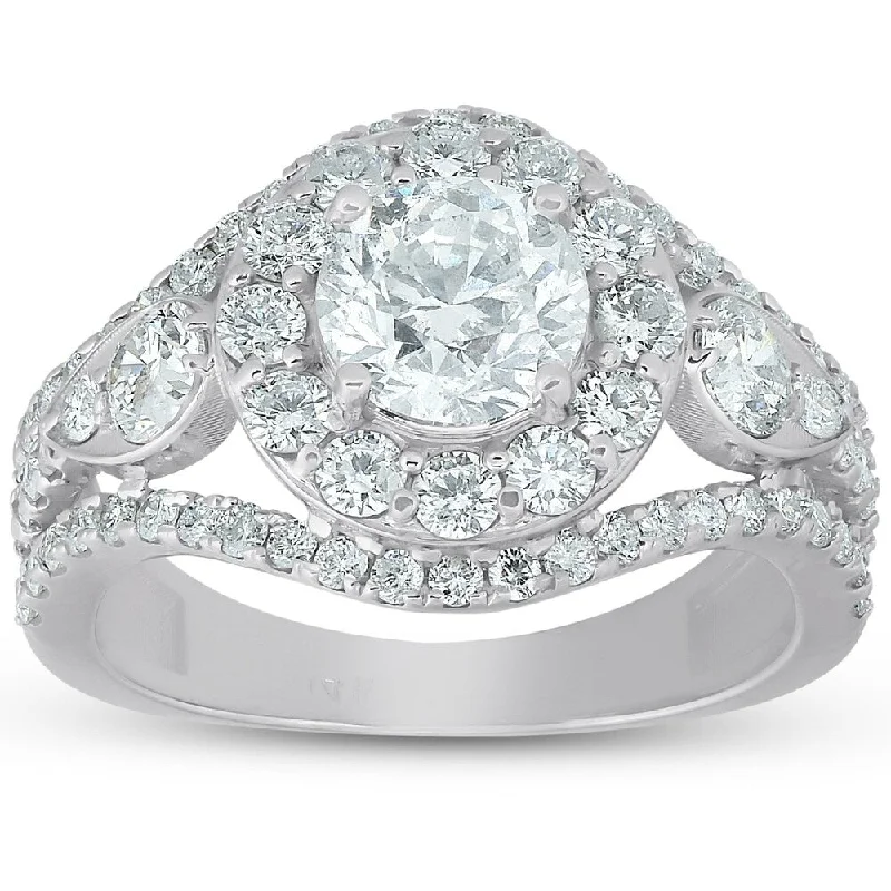 Pompeii3 14k White Gold 2 ct TDW Diamond Halo Multi Row Engagement Ring Enhanced (G-H/SI)