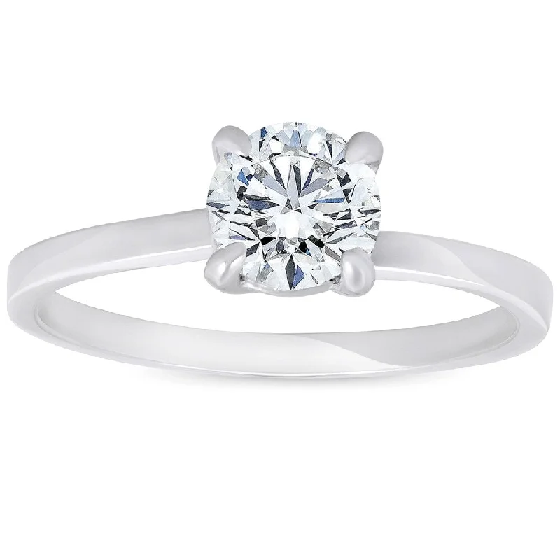 Pompeii3 14K White Gold 3/4 ct TDW Solitaire Diamond Clarity Enhanced Round Brilliant Cut Engagement Ring