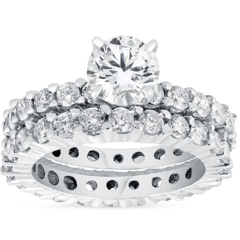 Pompeii3 4 ct TDW Diamond Eternity Engagement Wedding Ring Set 14K White Gold Clarity Enhanced