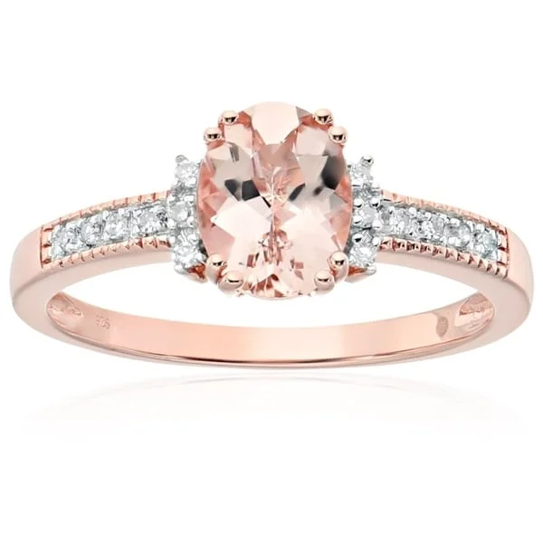 Rose Gold-plated Silver Morganite Diamond Accent Engagement Ring, Sz 7 - Pink