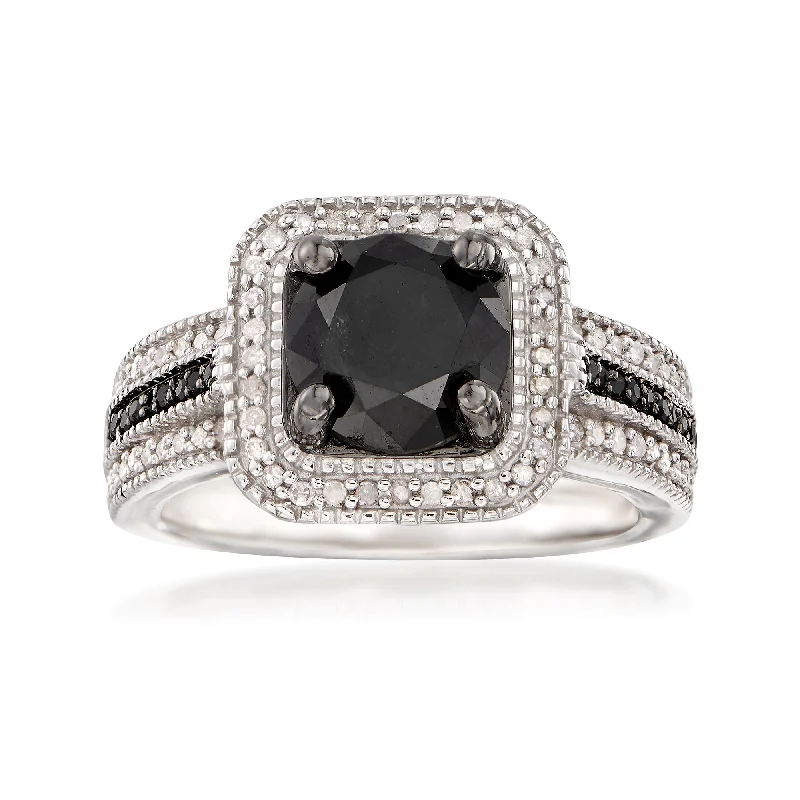 Ross-Simons Black and White Diamond Ring in Sterling Silver