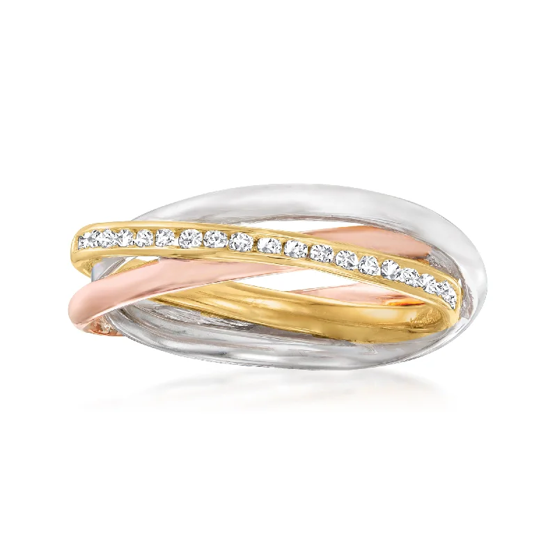 Ross-Simons Diamond Rolling Ring in Tri-Colored Sterling Silver