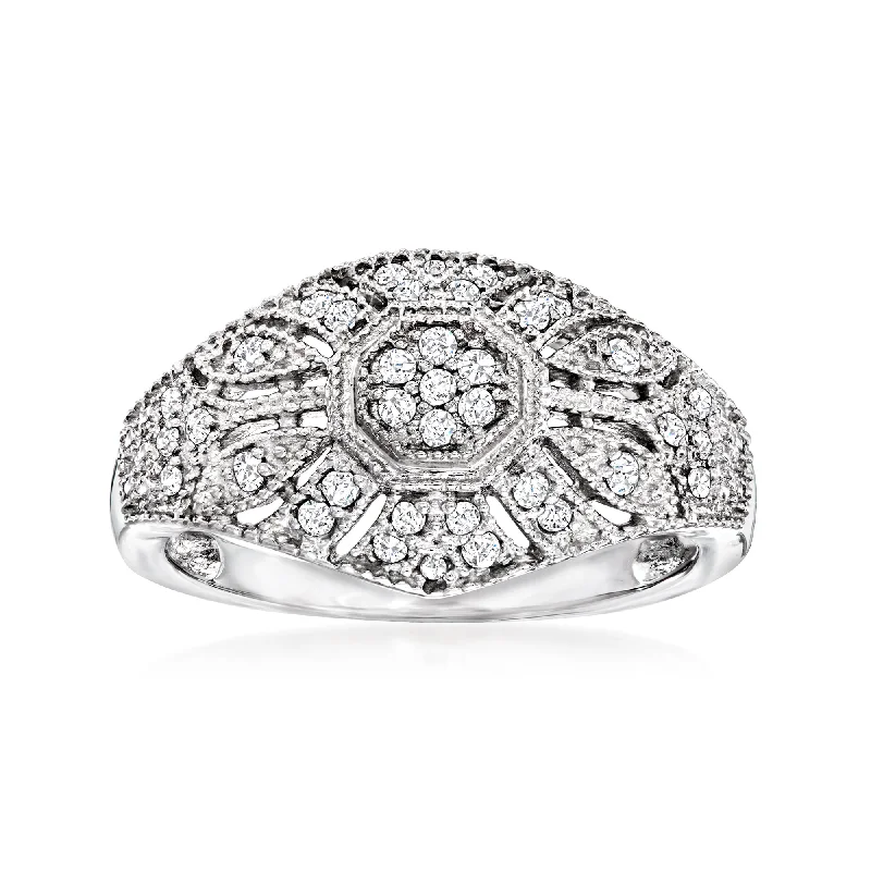 Ross-Simons Diamond Vintage-Inspired Milgrain Ring in Sterling Silver