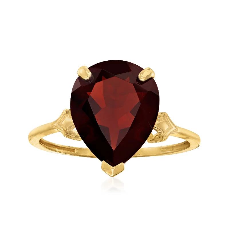 Ross-Simons Garnet Ring With Fleur-De-Lis Symbols in 14kt Yellow Gold