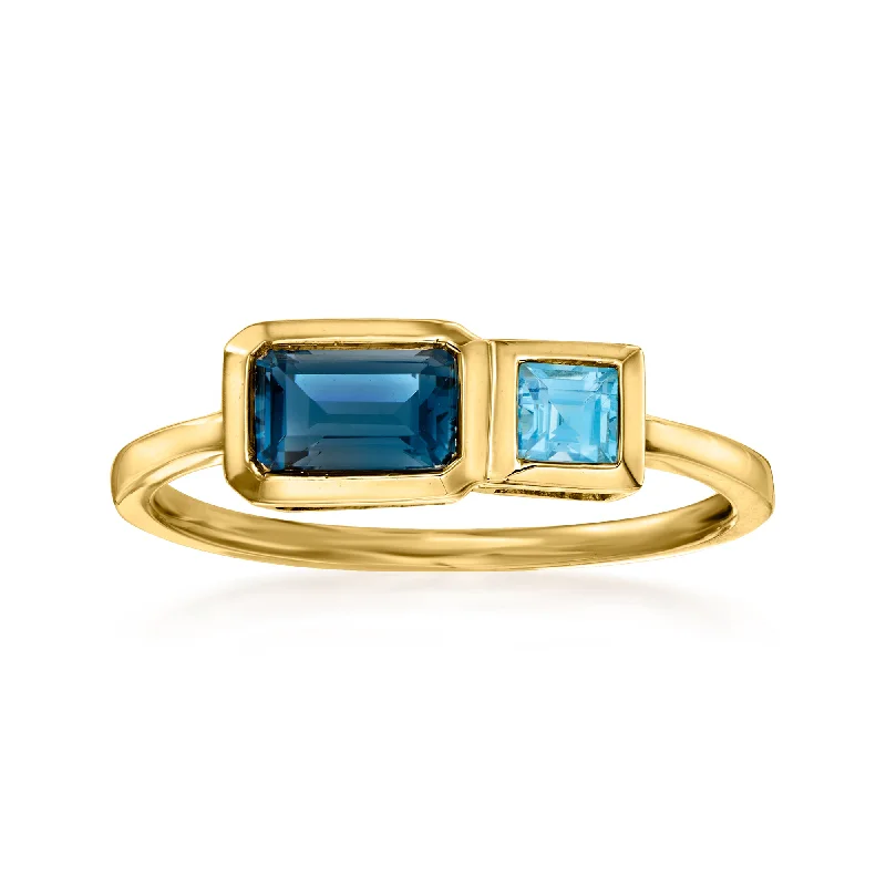 Ross-Simons London and Swiss Blue Topaz Ring in 14kt Yellow Gold