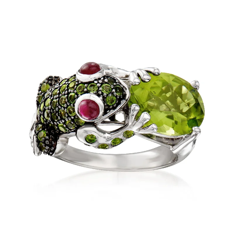 Ross-Simons Multi-Gemstone Frog Ring in Sterling Silver