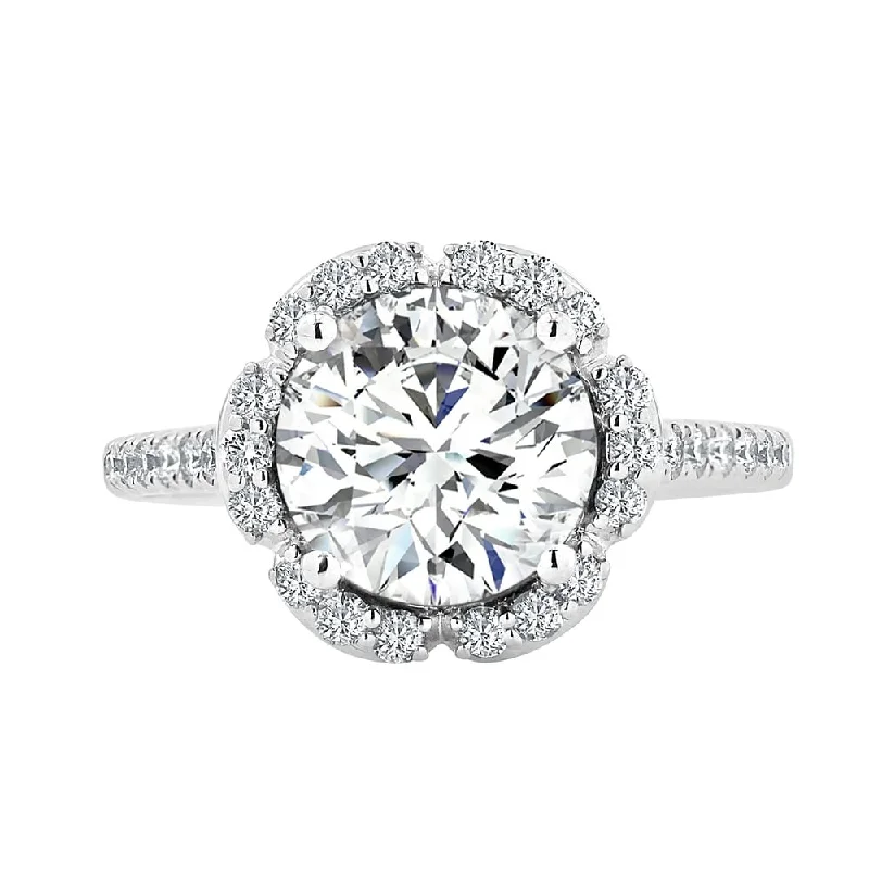 Round 2ct Moissanite and 3/8ct TDW Diamond Halo Engagement Ring