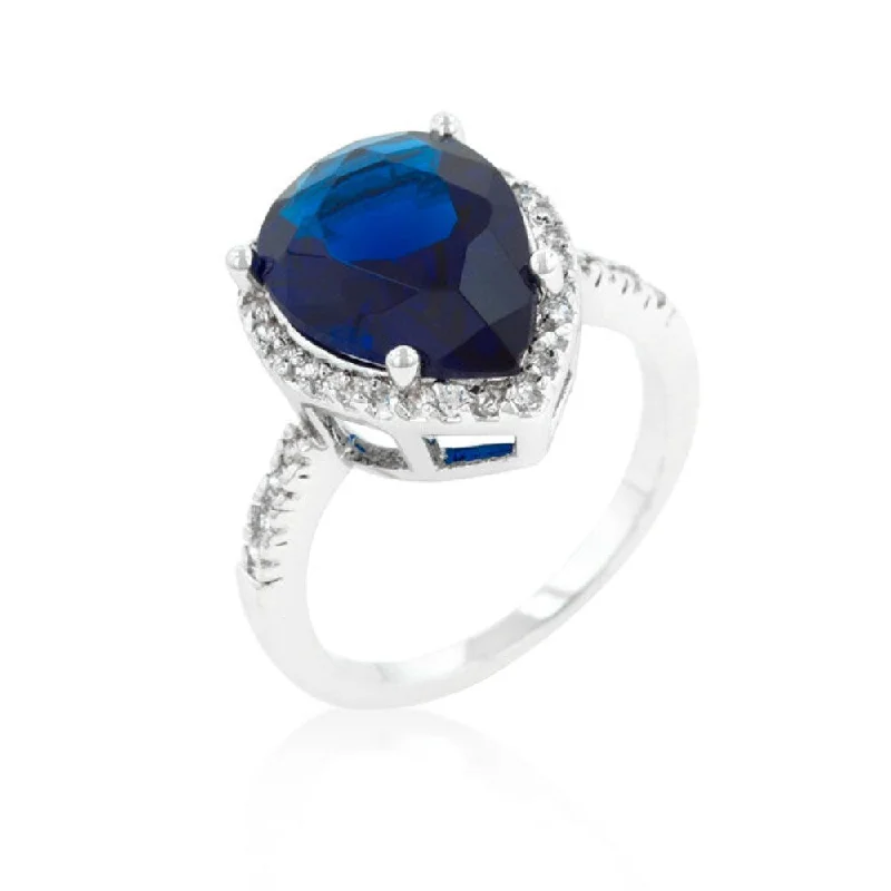 Sapphire Blue Cubic Zirconia Drop Ring