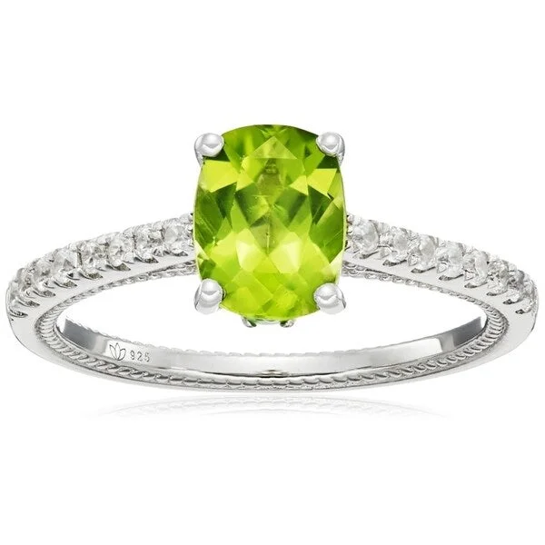 Ster Silver Peridot, Tsavorite, White Zircon Engagement Ring, Sz 7 - Green