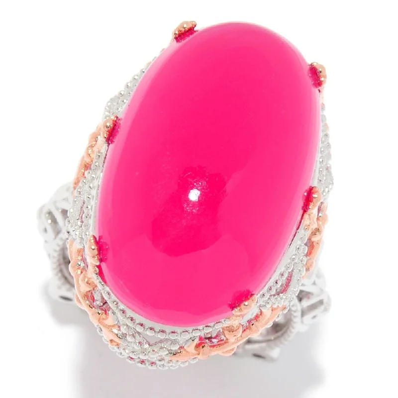 Sterling Silver 22 x 13mm Oval Raspberry Chalcedony Cocktail Ring