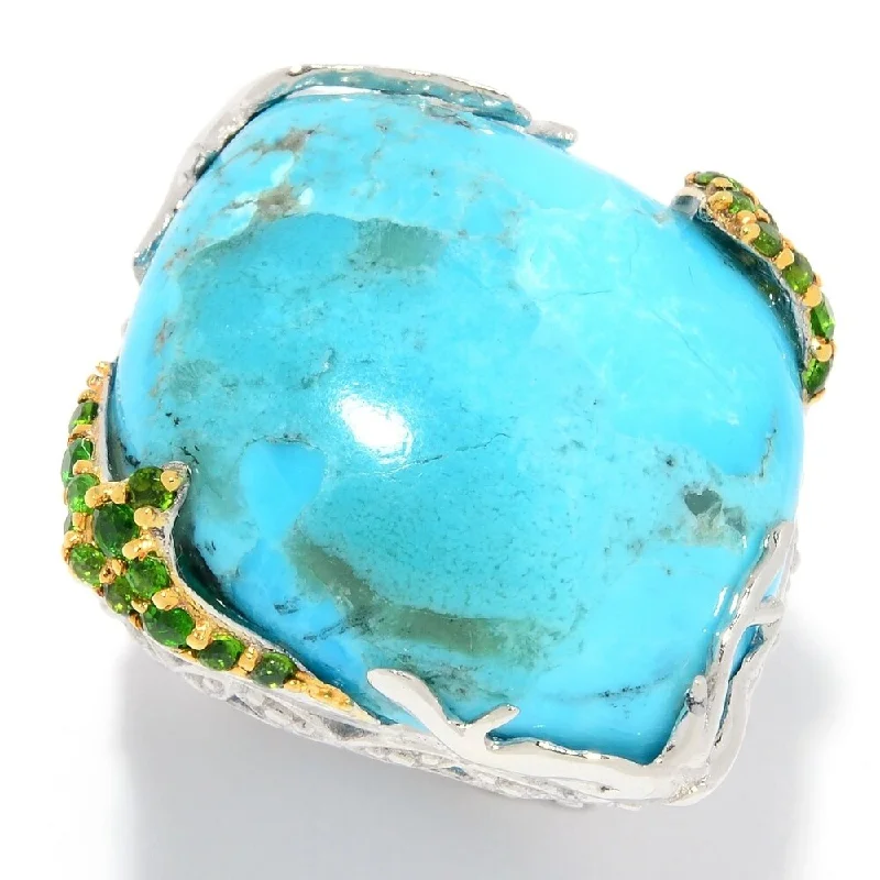 Sterling Silver 22 x 20mm Kingman Mohave Turquoise & Gemstone Ring