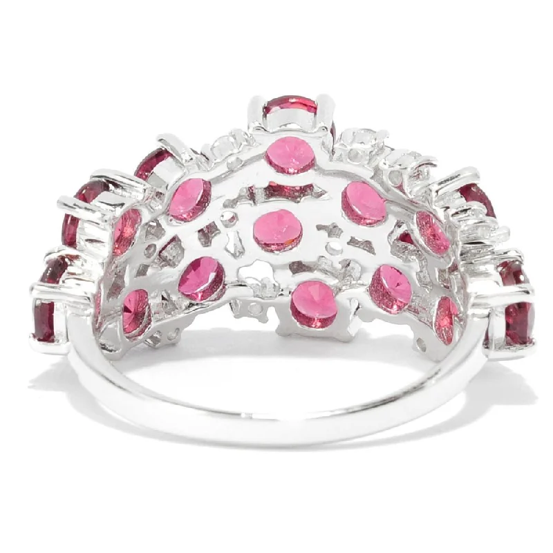 Sterling Silver 4.5ctw Rhodolite and White Topaz Cluster Wide Ring - Red