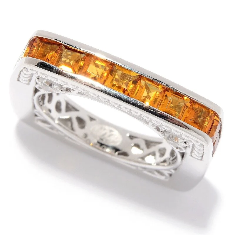 Sterling Silver Citrine & White Zircon Square Band Ring