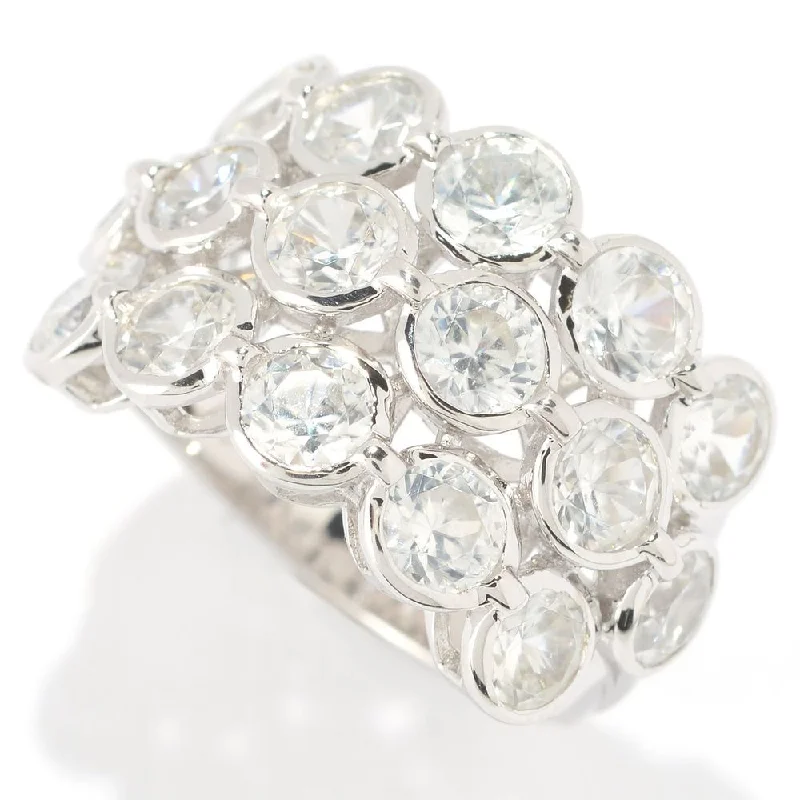 Sterling Silver Round White Zircon 3-row Ring