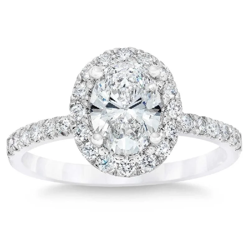 VS 2 3/4Ct Oval Diamond Halo Engagement H/VS2 Ring in 14k White Gold Lab Grown