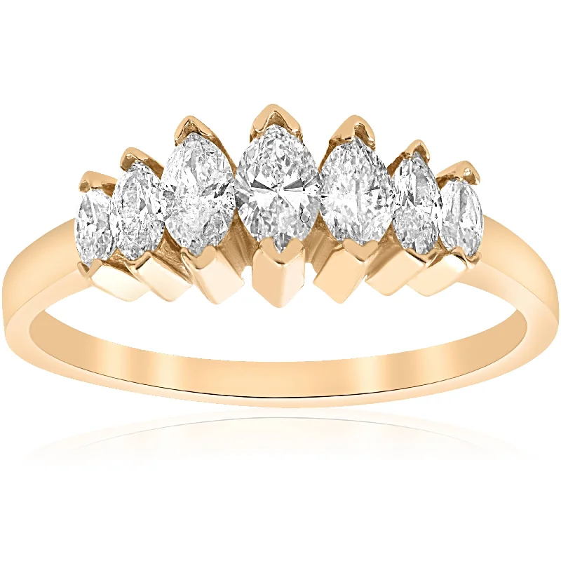 Yellow Gold 3/4ct Marquise Diamond Wedding Anniversary Ring Womens Band