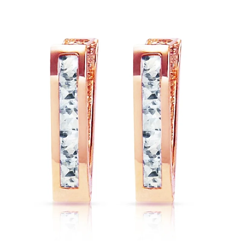 0.85 Carat 14K Solid Rose Gold Oval Huggie Earrings Aquamarine