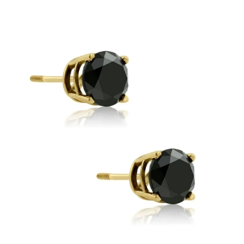 1 1/2ct Black Diamond Screw Back Studs Yellow Gold Women's Earrings