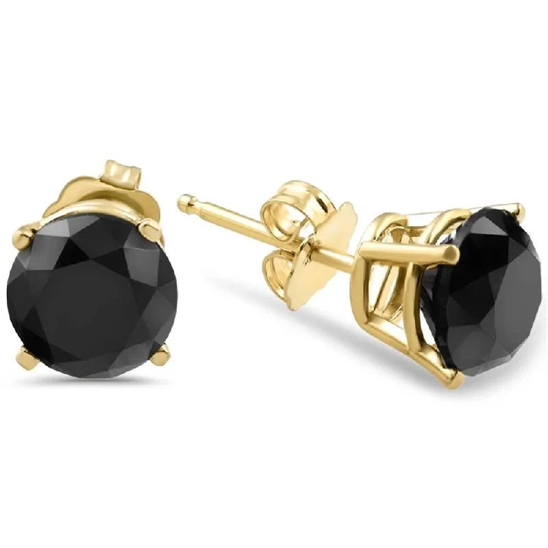 1 1/2ct Black Diamond Stud Earrings Yellow Gold