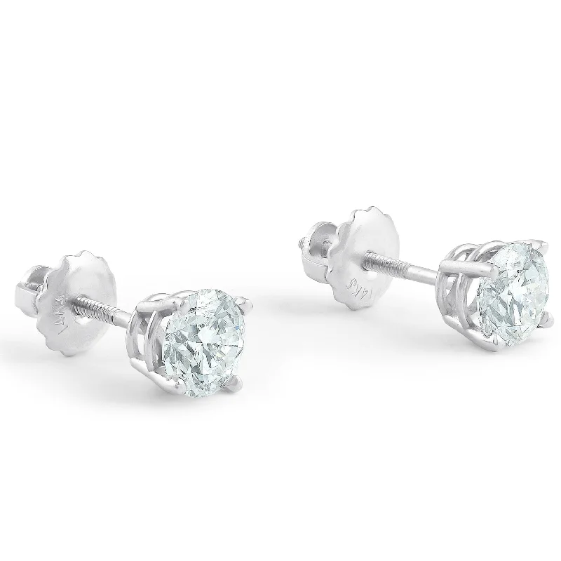 1 1/4 CT T.W. White Round Cut Studs Earrings With Screw Backs