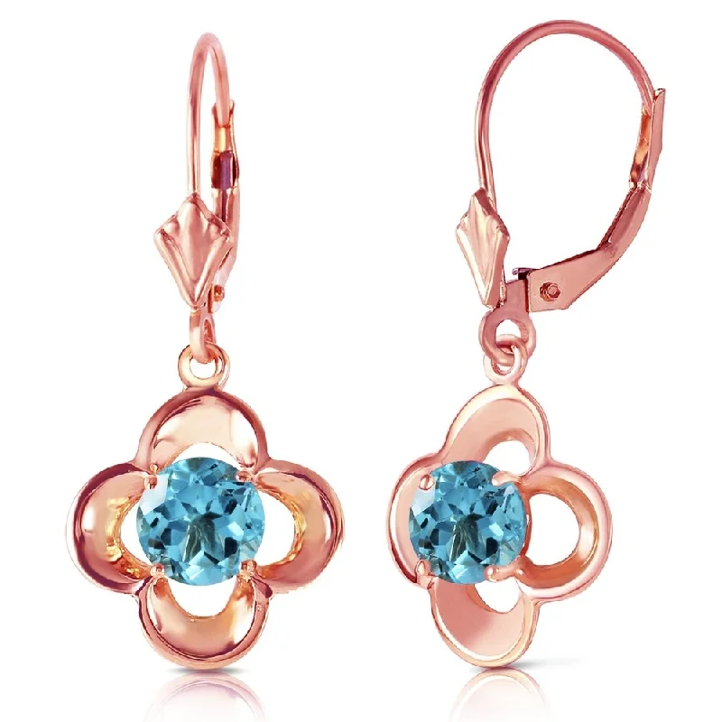 1.1 Carat 14K Solid Rose Gold Blue Topaz Bloom Earrings